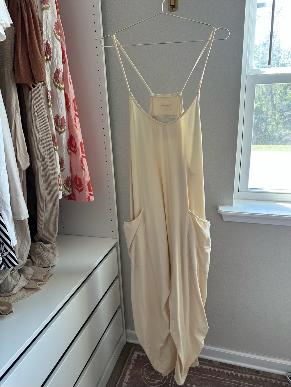 Free People Cream Lightweight Draped Jumpsuit with Pockets